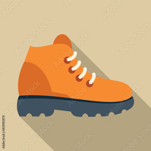 Orange trekking boot for outdoor adventure in flat icon style