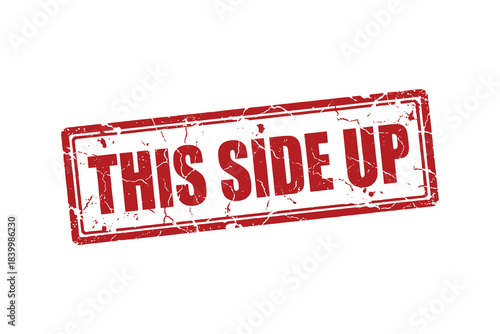 Package instruction stamp. Up arrow label. Fragile delivery symbol. Grunge texture mark.