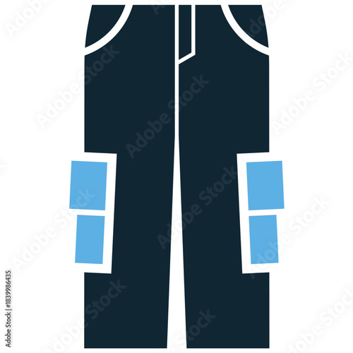 Cargo pants icon vector for outdoor, travel, and casual utility wear. Symbolizes practicality, pockets, and rugged, functional style. Ideal for camping or adventure gear.