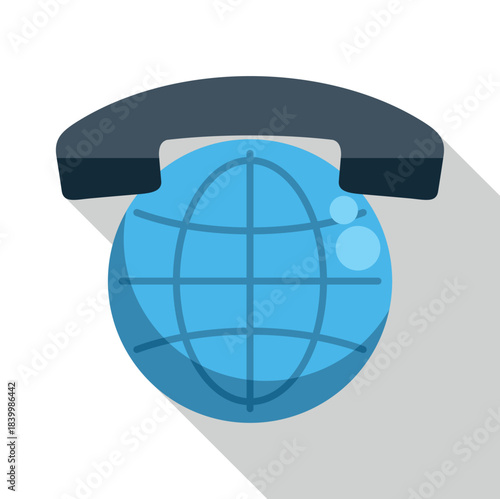 Phone handset on a world globe representing international communication