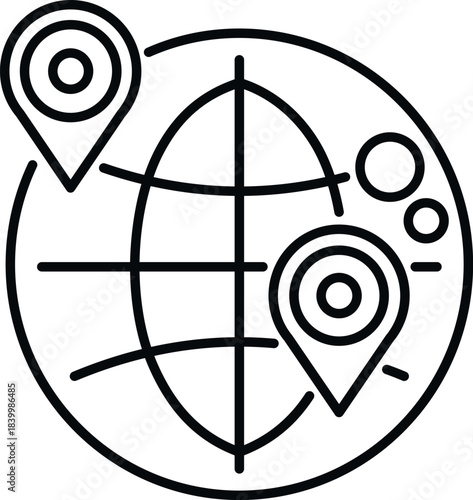 Globe showing multiple location pins, representing global positioning and tracking