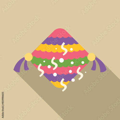 Colorful pinata with confetti and streamers showing a festive celebration icon