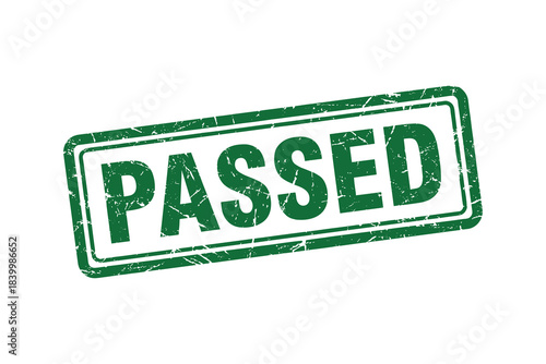 Passed grunge rubber stamp. approval symbol. successful completion sign. examination result mark.