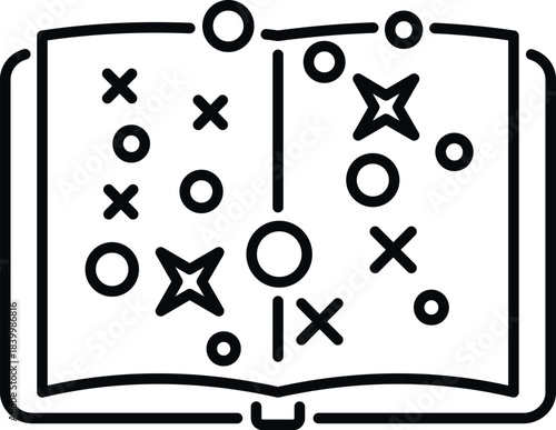 Open playbook displaying a game plan with strategic movements for coaching