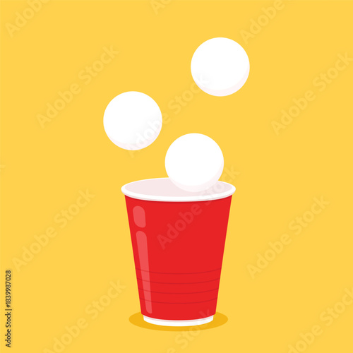 Red beer cup vector. Red plastic cup isolated on yellow background. Red plastic party cup.