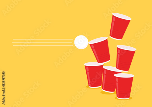 Red beer cup vector. Red plastic cup isolated on yellow background. Red plastic party cup.