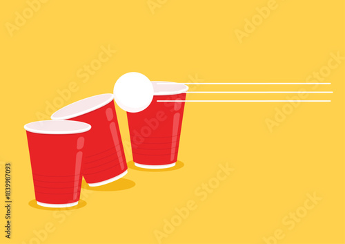 Red beer cup vector. Red plastic cup isolated on yellow background. Red plastic party cup.