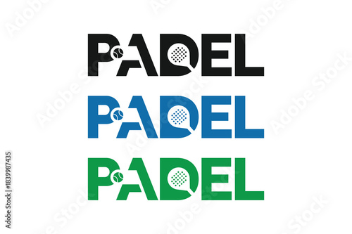 Padel logo, padel typeface text logo, padel racket and ball logo design vector
