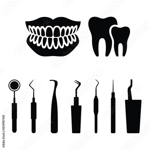 Dental tools Vector, Silhouette, Illustration