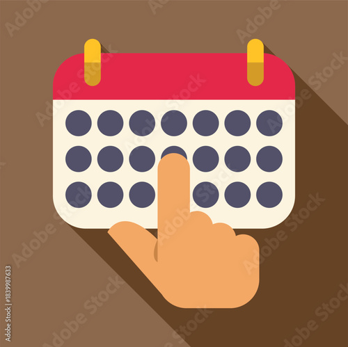 Finger pointing at an icon representing a calendar for scheduling