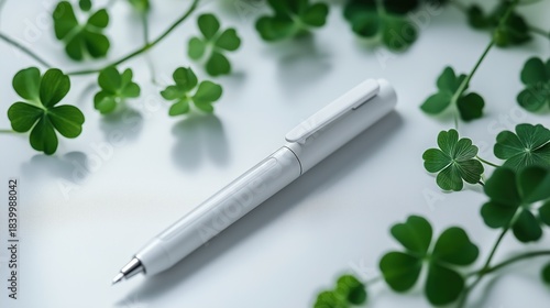 Natural Lucky Clover & White Pen · Clean Minimalist Stationery Inspiration Scene
