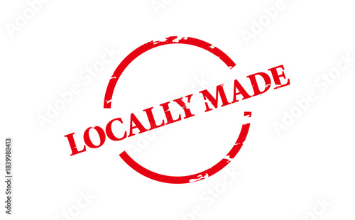 LOCALLY MADE - LOCALLY MADE text written on Red Rubber Stamp
