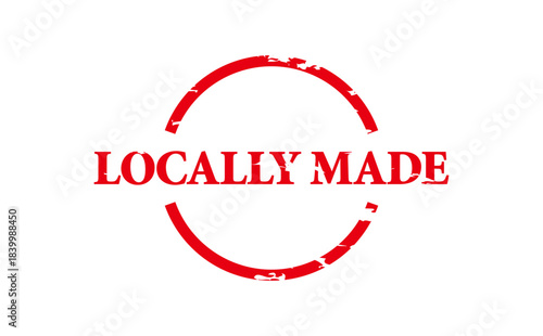 LOCALLY MADE - LOCALLY MADE text written on Red Rubber Stamp
