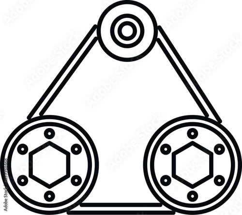 Timing belt drivetrain connecting mechanical pulleys and hexagon gears