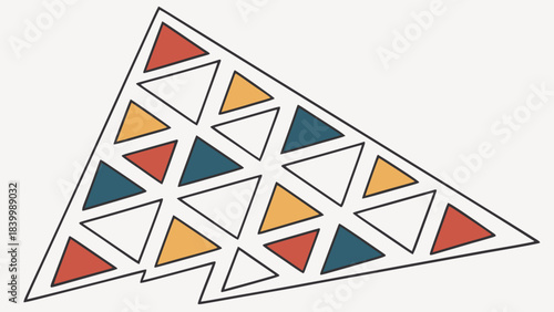 Geometric triangle design featuring nested triangles in varying colors and shades