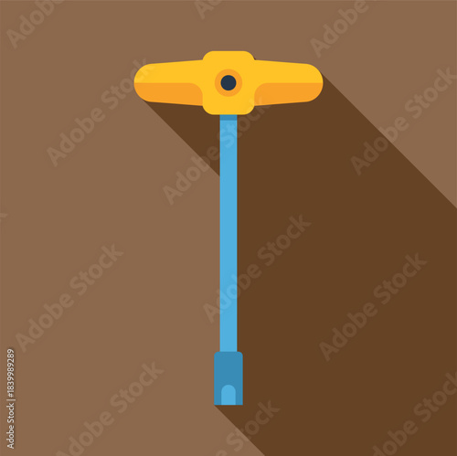 T handle wrench tool on a brown background, featuring a long shadow in flat design style
