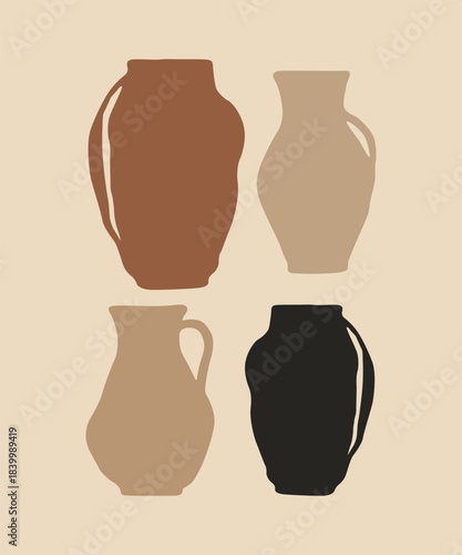 Terracotta Boho Pottery Vase Set Poster Abstract Minimalist Modern Home Decor Art