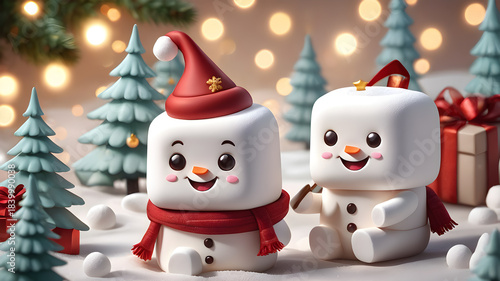 cartoon funny marshmallows. New Year's sweets	