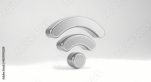 Modern 3D Silver Chrome Wi-Fi Symbol and Wireless Connectivity Icon