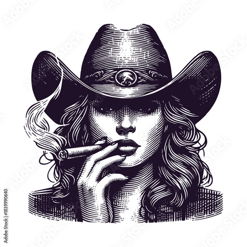 cowgirl smoking a cigar