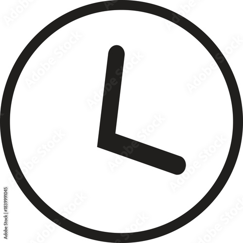 A simple black and white clock icon with two hands indicating a specific time or general concept of time.