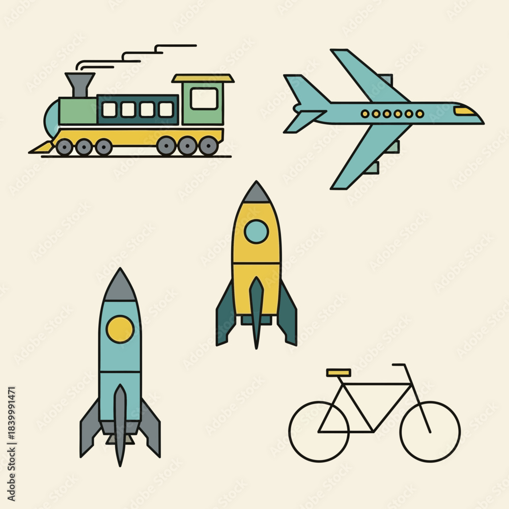 Fototapeta premium Colorful Flat Design Transport Vehicles Collection