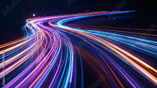 Abstract Neon Light Trails Flowing on Dark Background