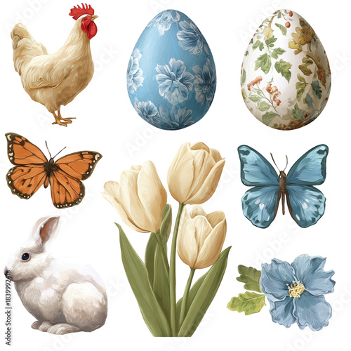 Vintage Easter and Spring Elements Collection Illustration.