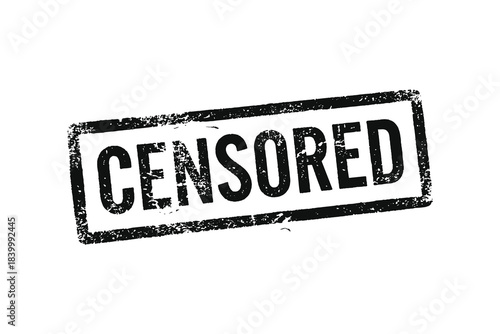 Restricted content information. Grunge effect. Red rubber stamp on white background. Censored text.