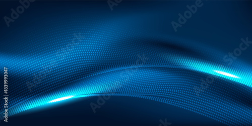 Smooth smoke particle wave, big data techno background with glowing dots, hi-tech concept, blue color