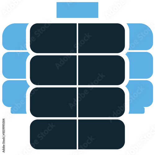 Down jacket icon vector for winter sports and extreme weather gear. Symbolizes maximum warmth, insulation, and outdoor protection. Ideal for cold climate apparel retail.