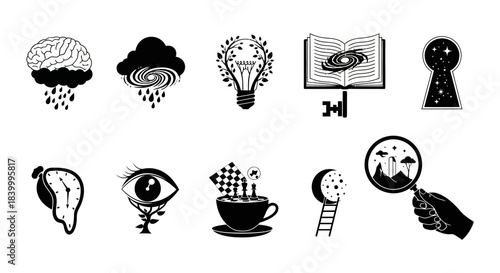 Obraz na płótnie Unlock your mind's potential with these symbolic concepts for innovation, strategy, and exploration, perfect for creative projects