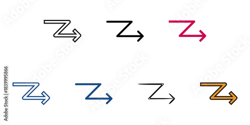 Zig zag icon set multiple style vector collection. Editable Stroke 
