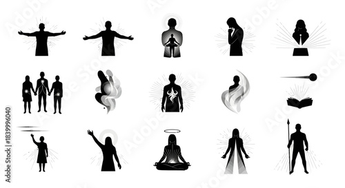 Bild auf Leinwand Inspiring human silhouettes embracing light and knowledge, representing growth,