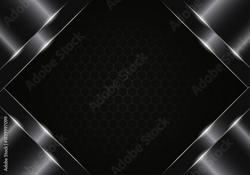 Sleek Dark Hexagonal Grid Background with Luminous Metallic Borders