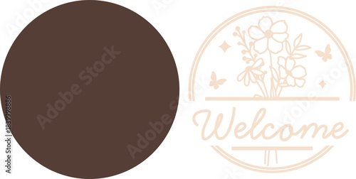 Wildflower Bouquet Round Welcome Sign SVG, Laser Cut Files Glowforge, Front Door Hanger Frame Wreath, Split Border, Unique Git for Her