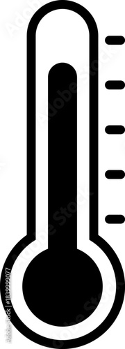 温度計のシンプルなモノクロアイコン。気温の計測。