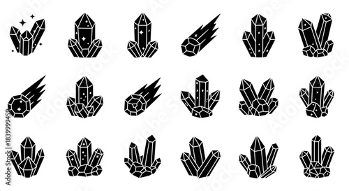 Captivating crystal clusters and celestial comets spark imagination for modern design projects seeking mystical allure and cosmic wonder