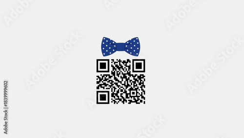 QR Code with Bow Tie: A unique representation of digital integration, the QR code is stylized with a charming blue bow tie, blending technology and fashion in a visually appealing composition.