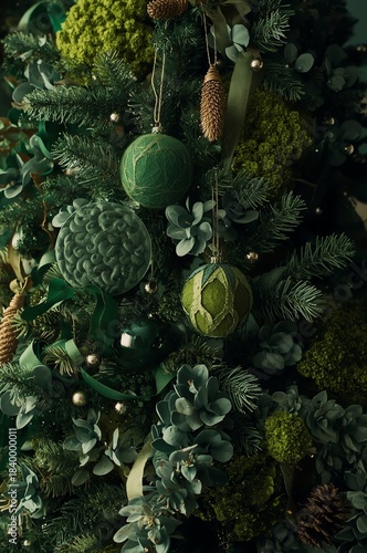 Green Christmas Tree with Ornaments Decoration