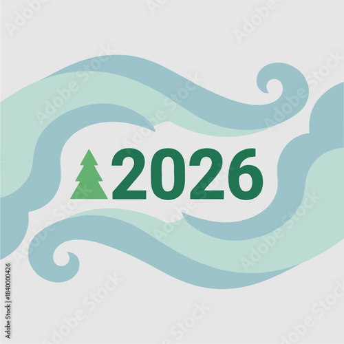 Abstract Winter Wind Waves with 2026 New Year Vector