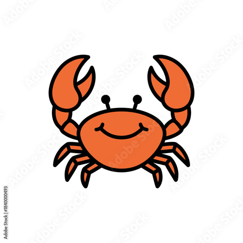 Cute crab vector icon in bold line cartoon style with large pincers