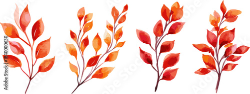 Watercolor autumn leaves set with clipping paths