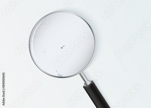 Fiji Map Under Magnifying Glass with National Flag Overlay.