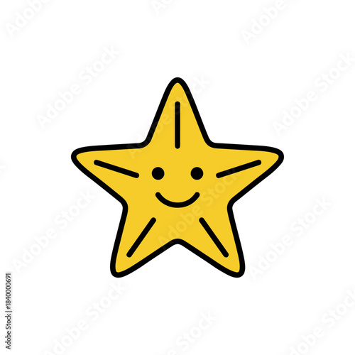 Smiling starfish vector icon in bold line cartoon style with textured dots