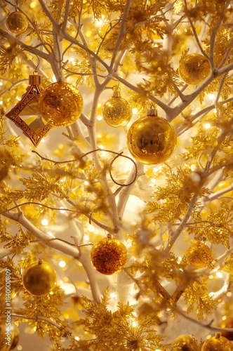 Golden Christmas tree ornaments decoration