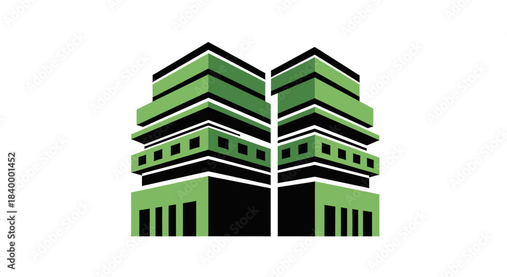 Obraz premium Abstract Geometric Green Buildings Design, Modern Urban Architecture Concept, Minimalist Style