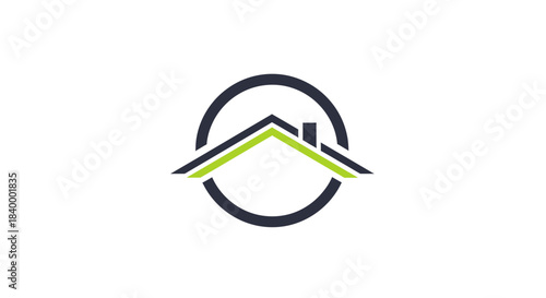 Abstract Geometric House Logo Design with Green and Black Elements in Circular Design