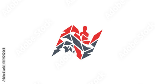 Abstract Geometric Human Figure Composition in Red and Grey Color Scheme Design