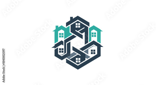 Abstract Geometric Home Logo Showcasing Interlocking Buildings for Real Estate Concepts
